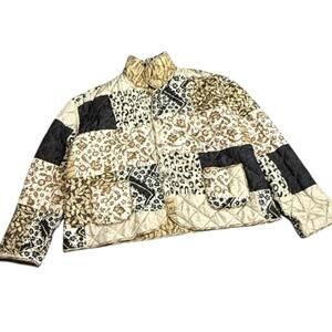 Studio quilted patchwork jacket XL neutral brown black silk blend cottagecore